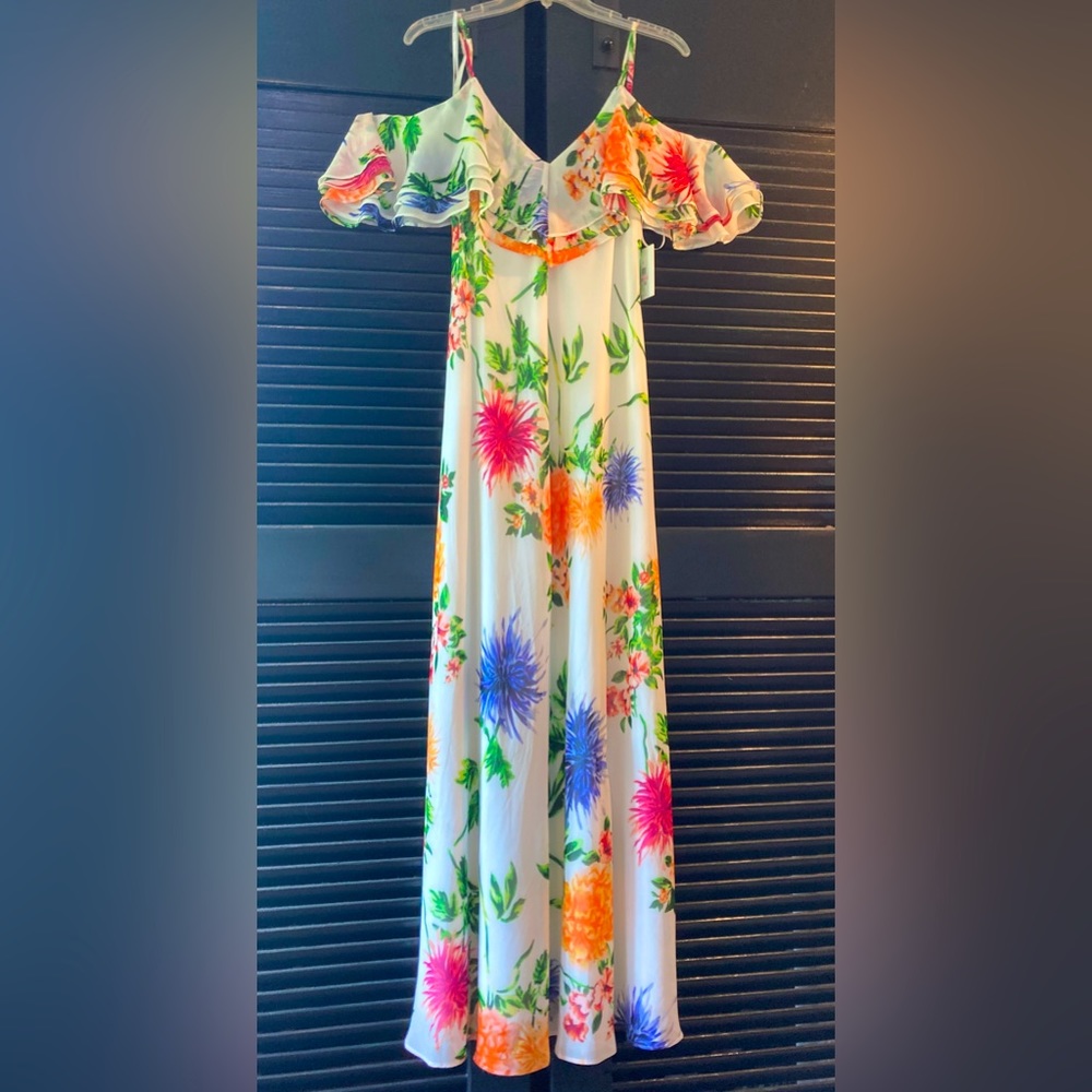 CALVIN KLEIN Floral White Off-Shoulder Maxi DRESS—Sz 10